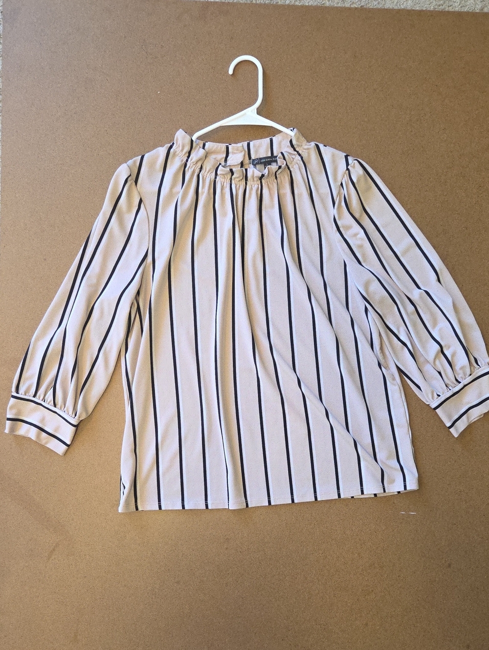 Adriana Papell Striped Ruffle Neck Blouse - Cream/Black